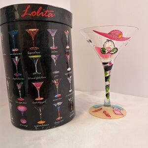 Lolita Painted Martini Glass w/ Pink Hat and Green Polka-Dot Stem ‘Beach Diva’